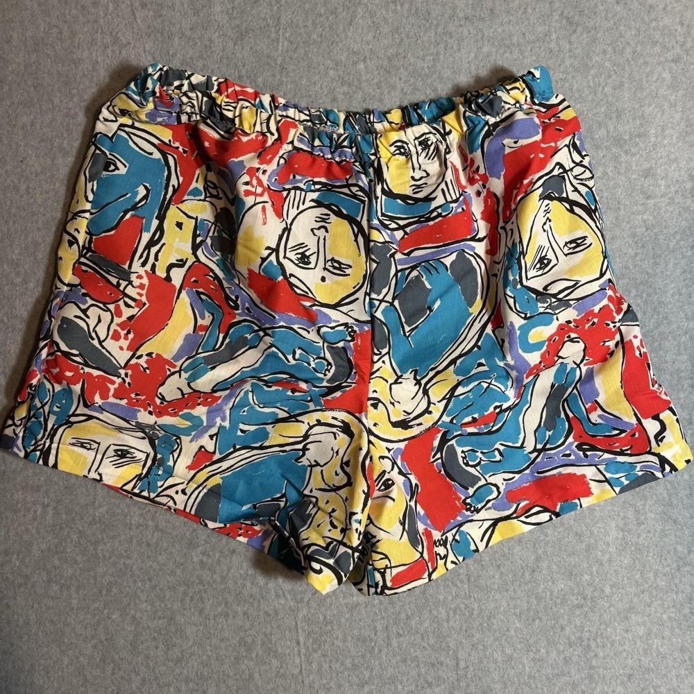 Vintage Claudia Shorts Women's 42 Colorful Abstract Faces Picasso Primary Colors
